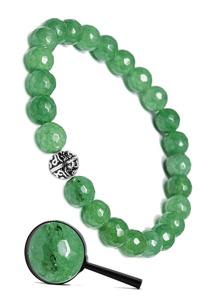 Tesbih Atölyesi Certified Faceted Natural Aventurine Stone Bracelet with Silver Device