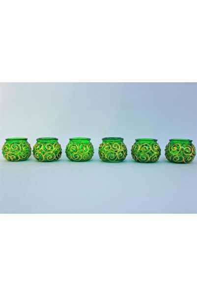 DOĞA HEDİYELİK HOME Cam Mumluk Tealight Vitray Desen 6cm Çap 5cm Yükseklik,6 ...