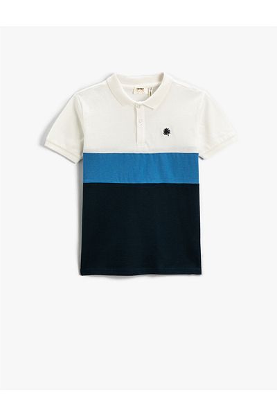Koton T-Shirt mit Polokragen und kurzen Ärmeln aus bestickter Baumwolle