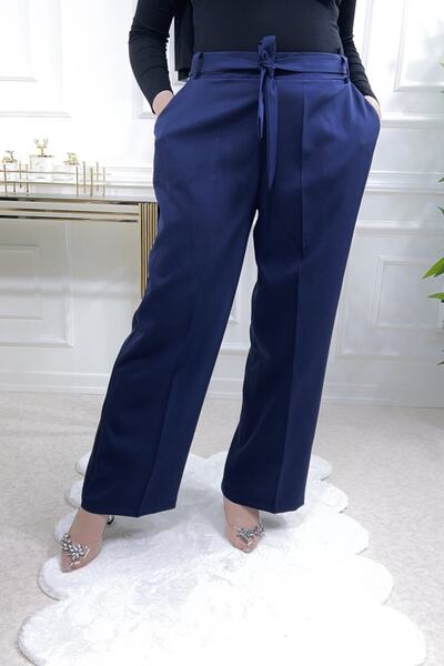Aşkı Endam Bol Paça Yan Cepli Dabıl Kumaş Pantolon - Lacivert