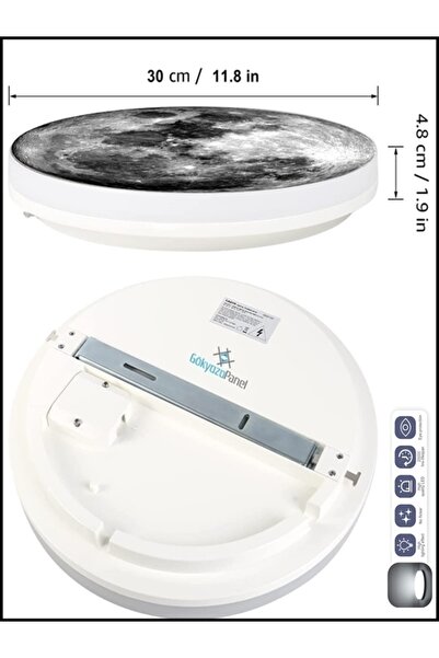 Gökyüzü Panel Moon Led Aplik 30cm Çap 25watt Led, Ay Led Duvar Lambası, Uv Baskı Modern Led Aplik