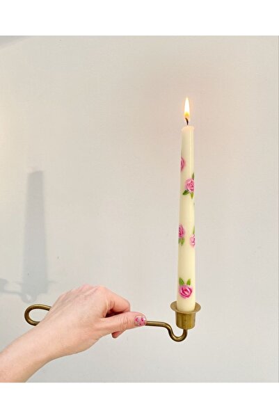 Genel Markalar Çiçek Desenli El Çizimi Handmade Şamdan Kokulu Mum