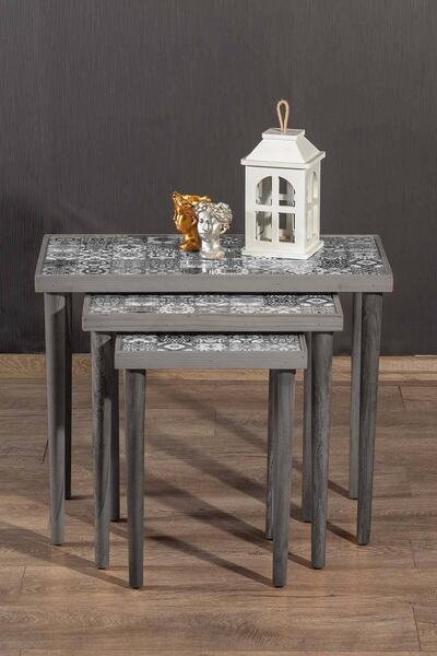 Resmo Esperanza 3lü Zigon Sehpa Masif Seramik Yan Sehpa Salon Mobilya