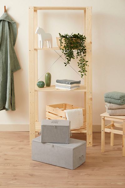 renklibebek Set of 2 Medium and Small Size Gray Color Storage Boxes