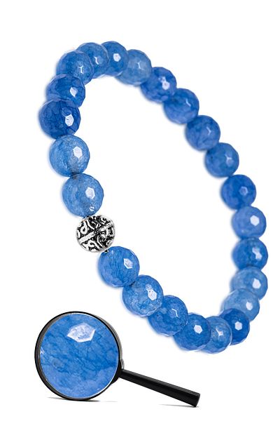 Tesbih Atölyesi Certified Silver Apparatus Faceted Natural Blue Agate Stone Bracelet