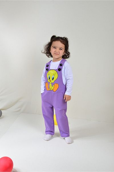 KİDSPİTİRCİK Unisex Kids Lilac Tweety Printed Salopet (non-bad)