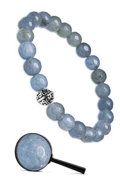 Tesbih Atölyesi Faceted Natural Light Blue Agate Stone Bracelet with Silver Device