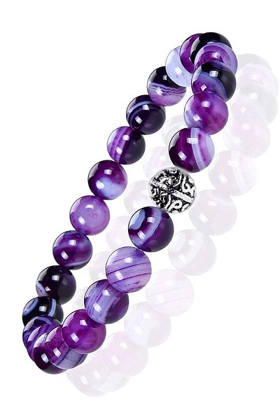 Tesbih Atölyesi Natural Purple Agate Stone Bracelet with Certified Silver Device