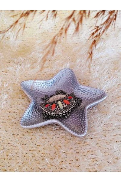 E.M.S AVM Silver Color Starfish Jewelry Plate Organizer Jewelry Plate Decorative Jewelry Plate 14 X 14 Cm