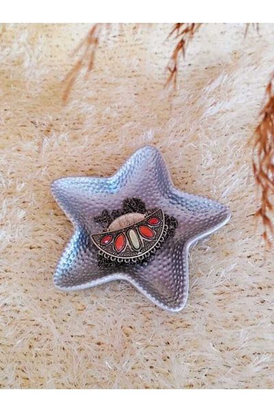 E.M.S AVM Silver Color Starfish Jewelry Plate Organizer Jewelry Plate Decorative Jewelry Plate 14 X 14 Cm