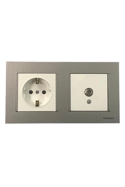 Netelsan - White Grounded Socket & White Satellite Socket - Matte Silver Double Frame Combination