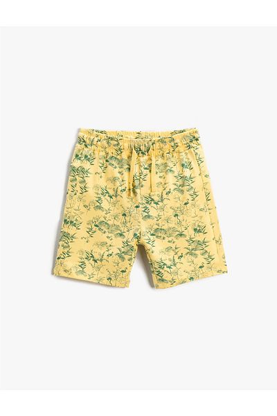 Koton Floral Printed Shorts Elastic Waist Pocket Above Knee Cotton