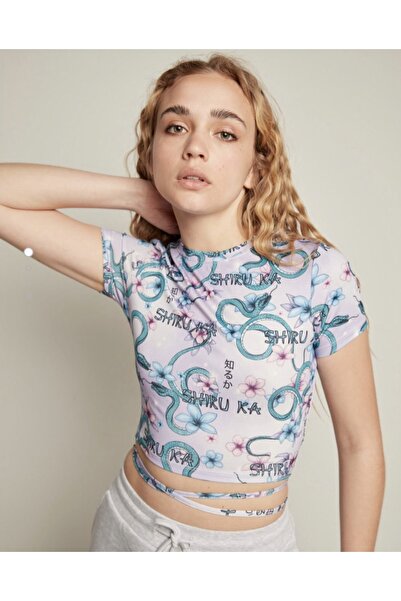 Melos Butik Crop de damă liliac cu talie înaltă și spate deschis