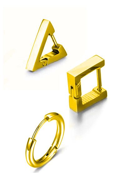 The Collection 3 Pieces Set Gold Triangle Square Circle Geometry Surgical Steel Earrings