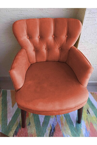 Kayser Home Berjer - Tekli Koltuk - Düz Renk Babyface Kumaş - Ahşap meşe renk Ayak - Turuncu