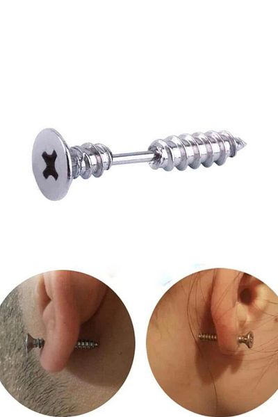 Jaida Moda Unisex Silver Screw Look Steel Earrings