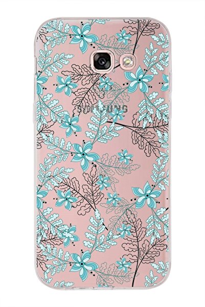 PrintiFy Samsung Galaxy A5 (2017) Uyumlu Kapak Floral Su Yeşili Tasarımlı Şeffaf Silikon Kılıf