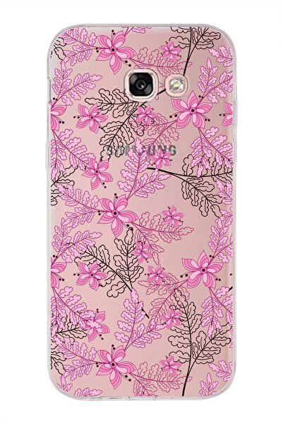 PrintiFy Samsung Galaxy A5 (2017) Uyumlu Kapak Floral Pembe Tasarımlı Şeffaf Silikon Kılıf