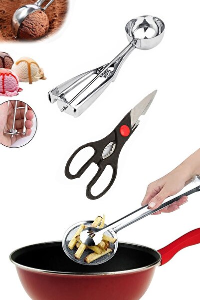 Sekiz8 ملعقة تقديم كوكيز الآيس كريم، مقص مطبخ، مصفاة قلي مع مصفاة وملقط