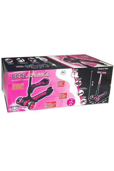Furkan Toys Süper Sağlam Oturmalı Skutır Cool Wheels Led Işıklı Oturaklı Pembe Combo Scooter