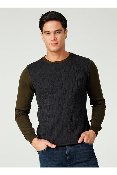LİMON COMPANY Lemon Tesco Crew Neck Standard Fit Argyle Pattern Khaki Men's Sweater