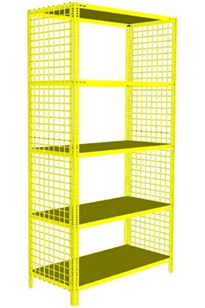RafBurada ® 5 Katlı Renkli Tel Kafes Çelik Raf. Dekoratif Raf 43x93-sarı-200 Cm