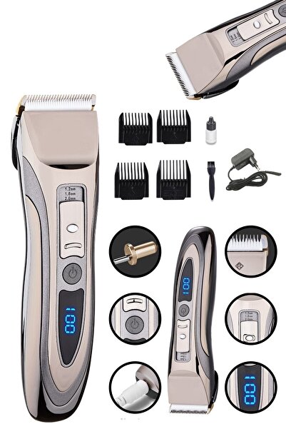 yopigo P-1067 Lcd Seremika Profesyonel Şarjlı Saç Sakal Kesme Traş Makinesi E...