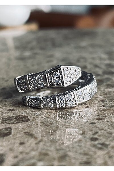 Pinery Jewels Sıralı Taşlı Yılan Yüzük Gümüş