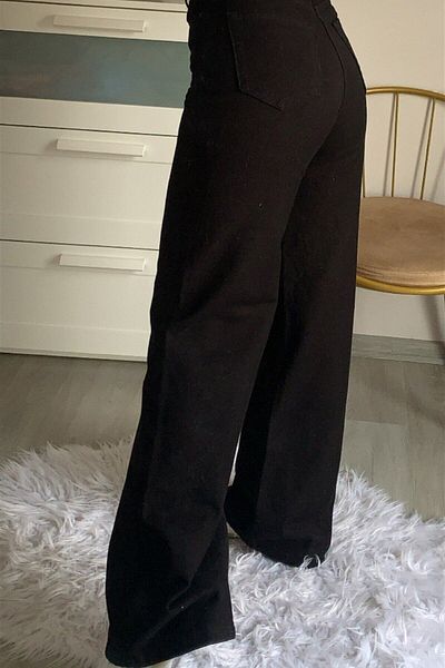 Livik Blugi de damă Khaleesi, negri, cu talie înaltă, cu picioare largi, din denim