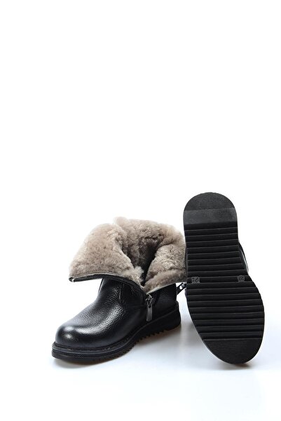 Ayakkabıhane Içi Kürklü Dışı Hakiki Deri Unisex Siyah Çift Fermuar Çocuk Klas...