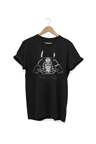 WİDİ Vikings Štampano Crna T-shirt