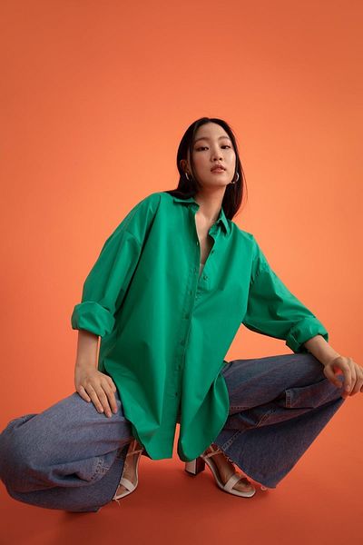 DeFacto Oversize Fit hosszú ujjú poplin 100% pamut ing