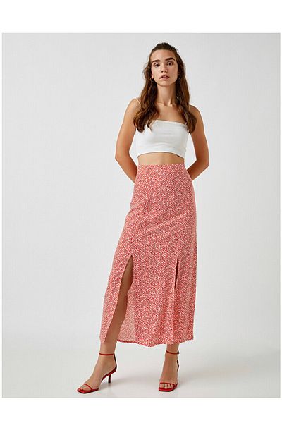 Koton Patterned Skirt with Front Slit