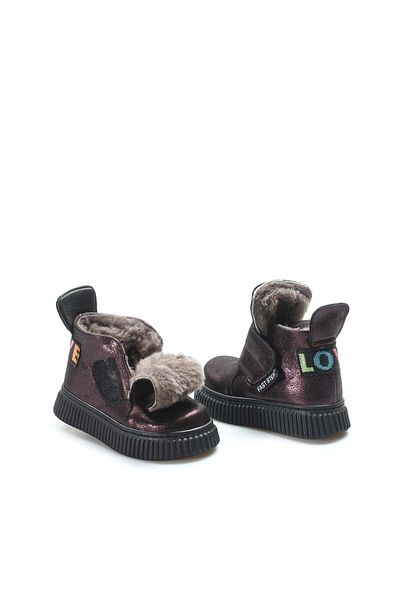 Ayakkabıhane Furry Inside and Genuine Leather Outside Unisex Claret Red Velcro Children's Sports Boots Ah0776911241140