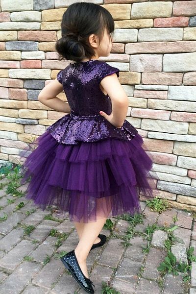 Mashotrend Ribbon Plum Tulle Evening Dress - Sequined Dress - Children's Evening Dress - Girls' Evening Dress