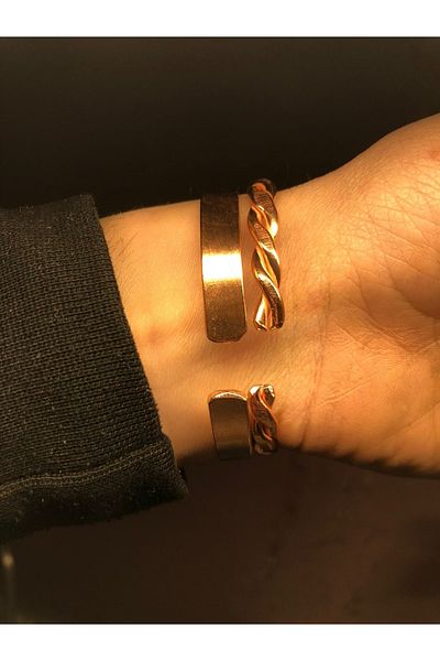 KAVELE Set of 2 Pure Copper Bracelet - Auger and Flat