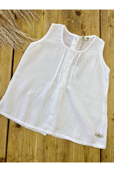 bohemiankids Pleated White Natural Girl's Blouse