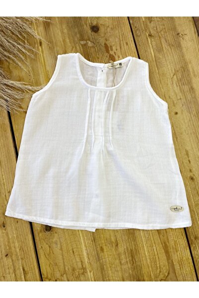 bohemiankids Pleated White Natural Girl's Blouse