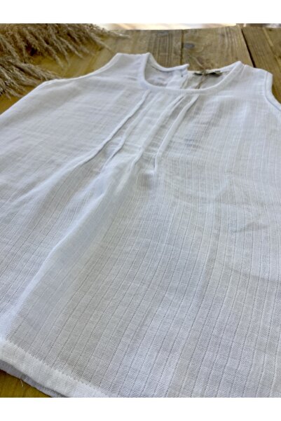 bohemiankids Pleated White Natural Girl's Blouse