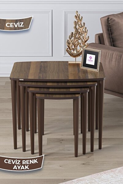 Canisa Telwe Serisi 1.sınıf Mdf Ve Lake Boya, Ceviz 4lü Zigon Sehpa Takımı, C...