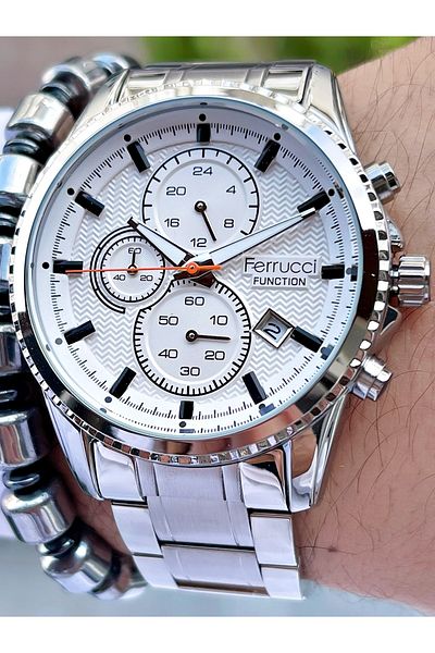 Ferrucci Silver Color Silver Dial Functions Active Men's Wristwatch with Bracelet Gift