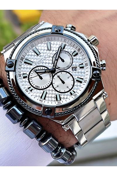 Ferrucci Silver Color Silver Dial Steel Strap Men's Wristwatch + Bracelet Gift