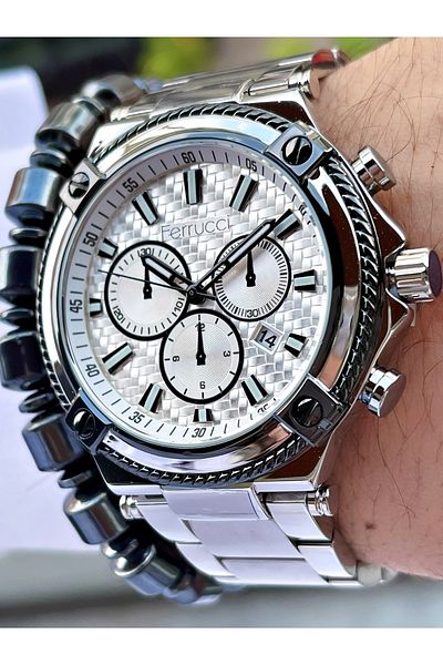 Ferrucci Silver Color Silver Dial Steel Strap Men's Wristwatch + Bracelet Gift