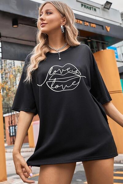 Mad&Calf Голяма тениска с принт Love's Love Is