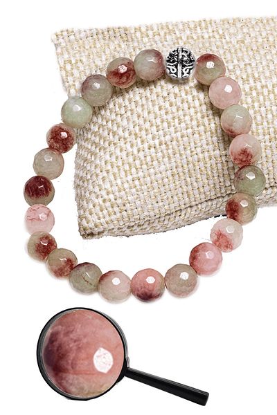 Tesbih Atölyesi Certified Silver Faceted Natural Blue Red Quartz Stone Bracelet