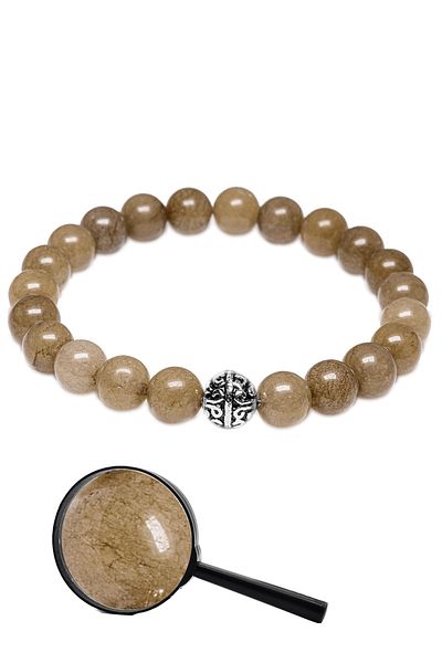 Tesbih Atölyesi Natural Bronzite Stone Bracelet with Certified Silver Device