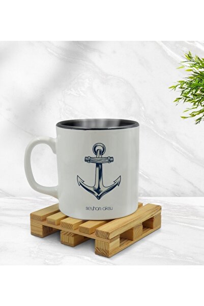 Bk Gift Kişiye Özel Çapa Figürlü Içi Siyah Renkli Kupa Bardak Model 1