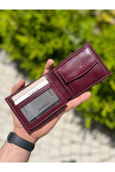 DERKON Classic Claret Red Men's Wallet with Coin Tank