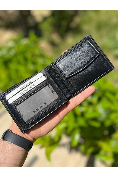 DERKON Classic Black Men's Wallet with Coin Tank