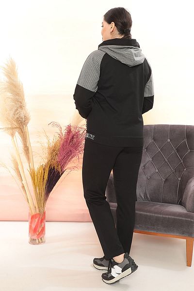 WND SPORT Hooded Long Sleeve Stone Detail Striped Comfortable Form Women's Oversize Set